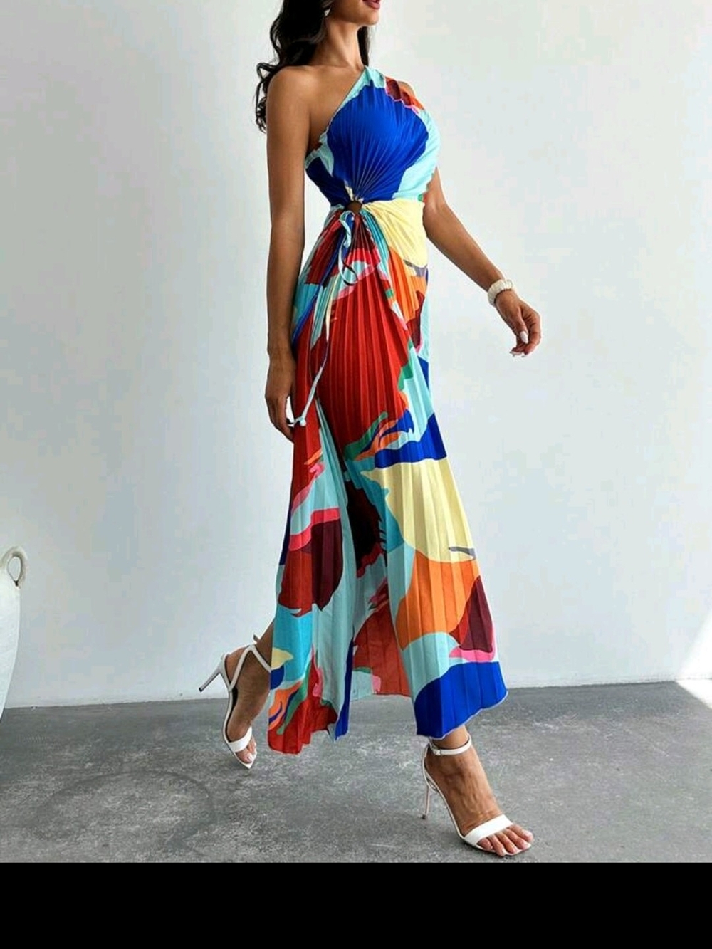 Abstract Multi-Color Pleated Maxi Dress - Picture 2 of 4